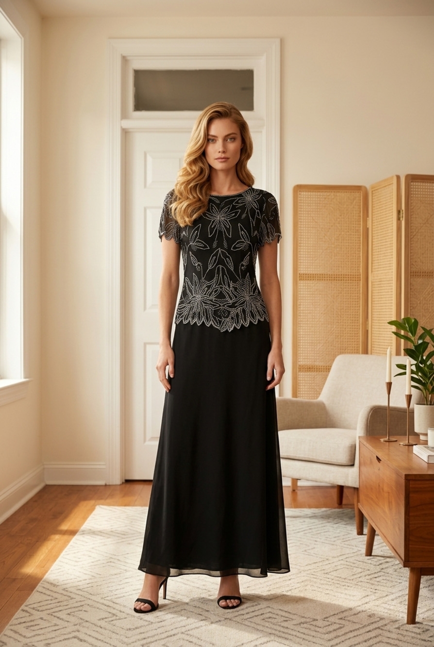 J Kara New York Women's Floral Beaded Long Formal Dress Style 3045BW Size 20W